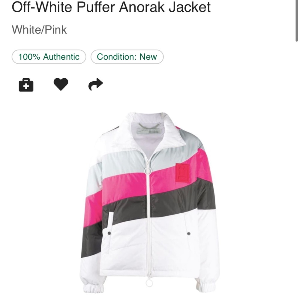 Men’s Off-White Virgil Abloh FW19 Puffer Anorak Jacket (L) in White/Pink